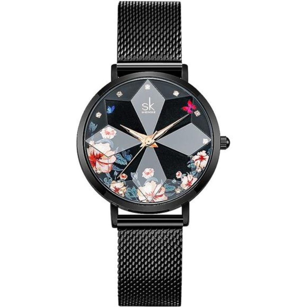 Ultra Thin Minimalist Starry Sky Flower Dial Women Watch with Stainless Steel